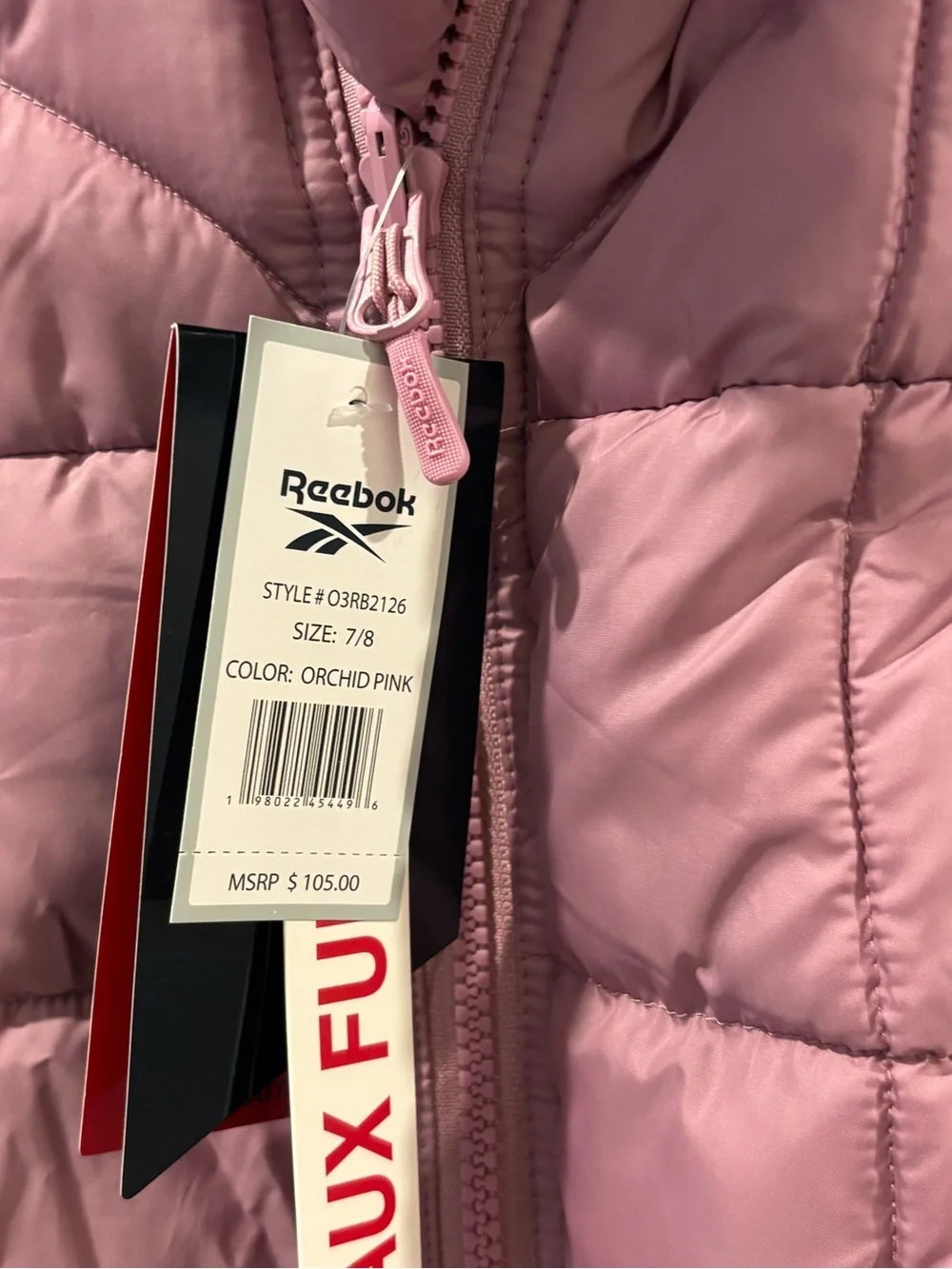 Reebok Kids' Pink Quilted Puffer Jacket with Hood